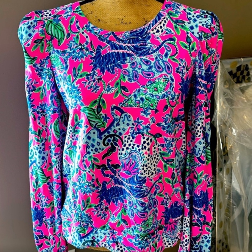 Lilly Pulitzer Jansen sweatshirt plumeria pink untamed hearts size medium